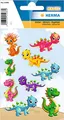 HERMA 15486 Aufkleber Dinosaurier Glitzer klein groß, 9 Stück, Tiere Sticker mit lustigen Dino Saurier Motiv, Kinder Etiketten für Fotoalbum Tagebuch Poesiealbum Scrapbooking Geburtstag Deko Briefe