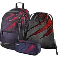 Baagl Schulrucksack Set Jungen 3 Teilig, Schultasche ab 3. Klasse, Grundschule Ranzen mit Brustgurt, Ergonomischer Schulranzen (Volcano) - Grau