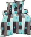 Thermofleece Mikrofaser Bettwäsche Set 200x200 cm Türkis Grau Kariertes Design mit Reißverschluss