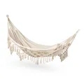 Outtec Hängematte 200x150cm, bis 200 kg, Outdoor Doppelhängematte für 1-2 Personen, aus Baumwolle im Boho-Stil für Garten, Balkon, Terrasse, Atmungsaktiv für Kinder und Erwachsene, Beige
