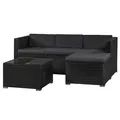 Juskys Polyrattan Lounge Sitzgarnitur Punta Cana M Schwarz mit Bezügen in Dunkelgrau