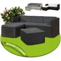 Juskys Polyrattan Lounge Punta Cana M schwarz – Gartenlounge Set 3-4 Personen – Sitzgruppe mit Sofa, Tisch & Hocker - Sitzbezüge Dunkelgrau - Schwarz/Grau