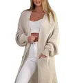 Mississhop 384 Longstrickjacke extra Lange Strickjacke Cardigan Jacke Beige