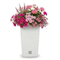 Prosperplast Rato Square Blumentopf 26,5 x 26,5 x 50 cm Weiß | Moderner Pflanzkübel in Rattan-Optik | Eckiger Übertopf mit Einsatz | Wetterfester Kunststoff für Balkon, Terrasse & Wohnung