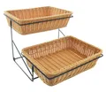 Dekoleidenschaft Etagere "Poly" Stufen-Etagere, Brotkorb, Obstkorb, Präsentationsständer, Polyrattan, aus Metall, schwarz + Körbe aus Polyrattan