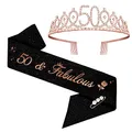 50. Geburtstags Tiara, 50 & Fabulous Geburtstags-Krone Schärpe Set, 50 geburtstag deko, geschenke zum 50 geburtstag frau (Rosegold)