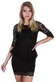 John Zack - Schwarzes Kleid  mit Schößchen, langarm, Spitze S