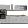 Vicco R-Line Küchenzeile Beton/Anthrazit 300 cm mit Hochschrankohne Arbeitsplatte ohne E-Geräte