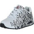 Skechers UNO Spread The Love Damen-Sneaker, White W Black and Grey Heart Print Durabuck, 35 EU