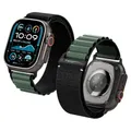 Spigen Basis-Stoffarmband mit Hakenverschluss Entwickelt für Apple Watch Ultra 2/1 49mm, Serie 11/10 46mm, 9/8/7 45mm, SE2/SE/6/5/4 44mm - Schwarz Grün