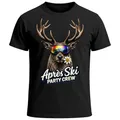 MoonWorks® Herren T-Shirt Après-Ski Party Crew Hirsch Aufdruck Grafik Printshirt Statement Männer Winter Schwarz L