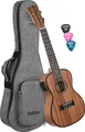 Cascha Premium Konzert Mahagoni Ukulele Set mit Tonabnehmer Gigbag 3x Plektren