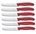Victorinox Tafelmesser Küchenmesser Set, 6-teilig, Swiss Classic, Rot, Wellenschliff (6 Stück), ideal für den täglichen Gebrauch