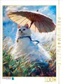 CALVENDO Puzzle Katze auf Wiese mit Sonnenschirm im impressionistischen Stil | 1