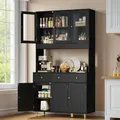 Bealife AP05 Sideboard mit Glastüren | 100x38x180 cm | Für Küche & Esszimmer | Weiß/Schwarz - Schwarz