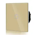 BSEED Touch Lichtschalter aus Glas, Modern Schalter Unterputz, Wandschalter mit LED Hinterlicht (Kein Neutralleiter erforderlich), KEIN WLAN, 86mm 1 Fach 1 Weg Gold