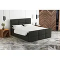 Boxspringbett HAKI 140 x 200 mit 2 Bettkästen, Bonell-Matratze und Topper. Farbe: Grau - Grau