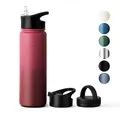 Vinsun Edelstahl Trinkflasche 750ml - Strohhalm, Trinköffnung, Drehverschluss - auslaufsicher, Kohlensäure geeignet - leichte Thermosflasche Sport, Outdoor, Schule, Büro