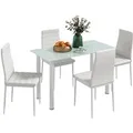 HOMCOM Esszimmergruppe Kunstleder Stahl Weiß 120L x 60B x 97H cm