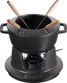 STAUB Fondue Set mit 4 Gabeln, Gusseisen, 16 cm, 1,1 l, Für Käse- Schoko- und Fleisch-Fondue, Made in France, Schwarz