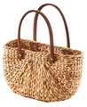Tasche Tragetasche Korbtasche aus Wasserhyazinthe - Ledergriffe - natur braun