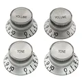 Musiclily Pro Metrische Größe 18 Splines 2 Volume 2 Tone Bell Potiknopfe Top Hat Reflector Knobs Set für Epiphone Les Paul SG Style E-Gitarre, Silber mit Silber Top (4er Set)