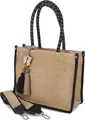 Fräulein Frida Damen Tote Bag Schultertasche Beige Schwarz Textil Synthetik geflochten -