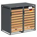 STEELSØN Kestra Mülltonnenbox 2er bis 120L – Mülltonnenverkleidung aus Stahl mit Sichtstreifen in Holzoptik – hochwertige Müllcontainer für 2 Tonnen – Müllbox in Anthrazit – Gerätebox wetterfest