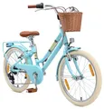 BIKESTAR Alu Kinderfahrrad ab 6-7 Jahre | 20 Zoll City Retro Bike, 7 Gänge, Korb, V-Bremse, Hollandrad | Blau | Risikofrei Testen
