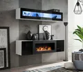 ASM-Moebel Wohnwand Wohnwand FLY N2 Hochglanz Push - Click mit Bio-Ethanol Kamin und Led, Bio-Ethanol Kamin, Led Beleuchtung, Push-Click und Hochglanzfronten