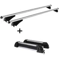 Relingträger Tiger XL + Skiträger / Snowboardträger / Skihalter Alu 4 Paar Ski kompatibel mit Mitsubishi Outlander PHEV ab 14