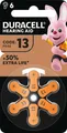Duracell Batterie Zinc Air, 13, 1.4V Easy Tab, Retail Blister (6-Pack) Hörgerätebatterie