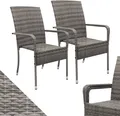 Juskys Polyrattan Gartenstühle Yoro 2er Set - mit Armlehnen & Rückenlehne - 2 Stühle stapelbar - Rattan Stuhl Garten - Stapelstuhl Grau-meliert