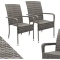 Polyrattan Gartenstühle Yoro 2er Set - Mit Armlehnen & Rückenlehne - 2 Stühle Stapelbar - Rattan Stuhl Garten - Grau-meliert - Juskys