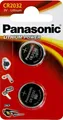 Lithium-Batterie, Knopfzelle, CR2032, 3V, Panasonic, Blister, 2er-Pack
