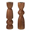 2er Set Kerzenständer Holz Walnuss 25 cm Holzkerzenständer Stab Kerzenhalter