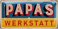 LANOLU Blechschild PAPAS WERKSTATT - Schild Papas Service - Geburtstagsgeschenk oder Vatertagsgeschenk Schild für Vater - lustige retro Deko mit Spruch, 17x34 cm