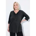 Ulla Popken Tunika Bubble-Tunika Biesen Herzausschnitt 3/4-Arm schwarz 50/52