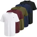 JACK&JONES Herren T-Shirt, 5er Pack - JPRBLABRODY TEE CREW NECK 5PK, Kurzarm, Rundhals, Baumwolle Blau/Grün/Rot/Weiß L - L