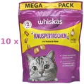 Whiskas Knuspertaschen - 10 x 180 g (€ 24,97/kg) mit Huhn & Käse - Katzen Snack