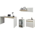 Furn.Design Schreibtischkombination, Weiß, Eiche Wotan, Holzwerkstoff, Nachbildung,Eiche, Uni, Holz Optik, 3 Fächer, 1 Schubladen, einzeln stellbar,Rechteckig,Rechteckig, Wange, 143x180x140 cm, FSC 100%, Arbeitszimmer, Schreibtische, Schreibtischkombination