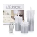 LED Universum - LED Acryl Glitzerkerzen Set „Liza“, 13,5 cm | 17 cm | 24 cm, inkl. IR-Fernbedienung & Timer, Batteriebetrieben je 3 x AAA (nicht inkl.) (3er Set Silber)