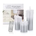 LED Universum Acryl Glitzer Kerze Silber 3er Set "Liza" Deko Timer Fernbedienung
