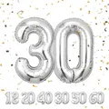 Geburtstag zahlen luftballon 30 jahre | Folienballon Sliber- Folienballon in 40"-101cm Geburtstagsdeko - Ballon Zahl Deko zum Geburtstag fliegt mit Helium für Männer Frauen 30.Geburtstags