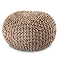 Amago home Strickhocker Pouf Ø45 oder 55cm Bodenkissen Sitzpouf XXL Baumwolle nachhaltig Größe ø 45 cm, Farbe beige
