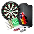 Stagecaptain DBC-1775 BK Bullseye Pub Dartschrank mit Pfeilen - Holz Dartkasten mit Profi Steeldart Scheibe - Dartboard mit extra dünnen Drähten - Dartscheibe mit 6 Dartpfeilen und 4 Sets Flights