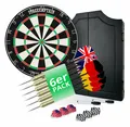 Schöner Profi Dartschrank mit Sisal Tunier Steeldartboard, 6 Pfeile und Flights