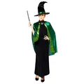 Amscan - Erwachsenenkostüm Professor Mc Gonagall aus Harry Potter, Kleid, Umhang, Hut, Magierin, Zauberin, Schwarz, Grün