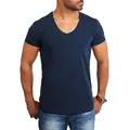 Young & Rich T-Shirt Herren Uni Basic extra tiefer Ausschnitt Unterziehshirt 1315 V-Ausschnitt unifarben kurzarm slim fit blau L