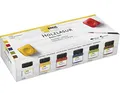 KREUL 78500 - Farbintensive Acryl Holzlasur im Set, 6 x 20 ml Farbe in Weiß, Sonnengelb, Cherry, Ultramarin, Pistazie, Maron und Pinsel für unbehandeltes, natürliches Holz und saugende Naturpapiere